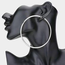 Load image into Gallery viewer, Silver 3.2 Inch Clip On Hoop Earrings
