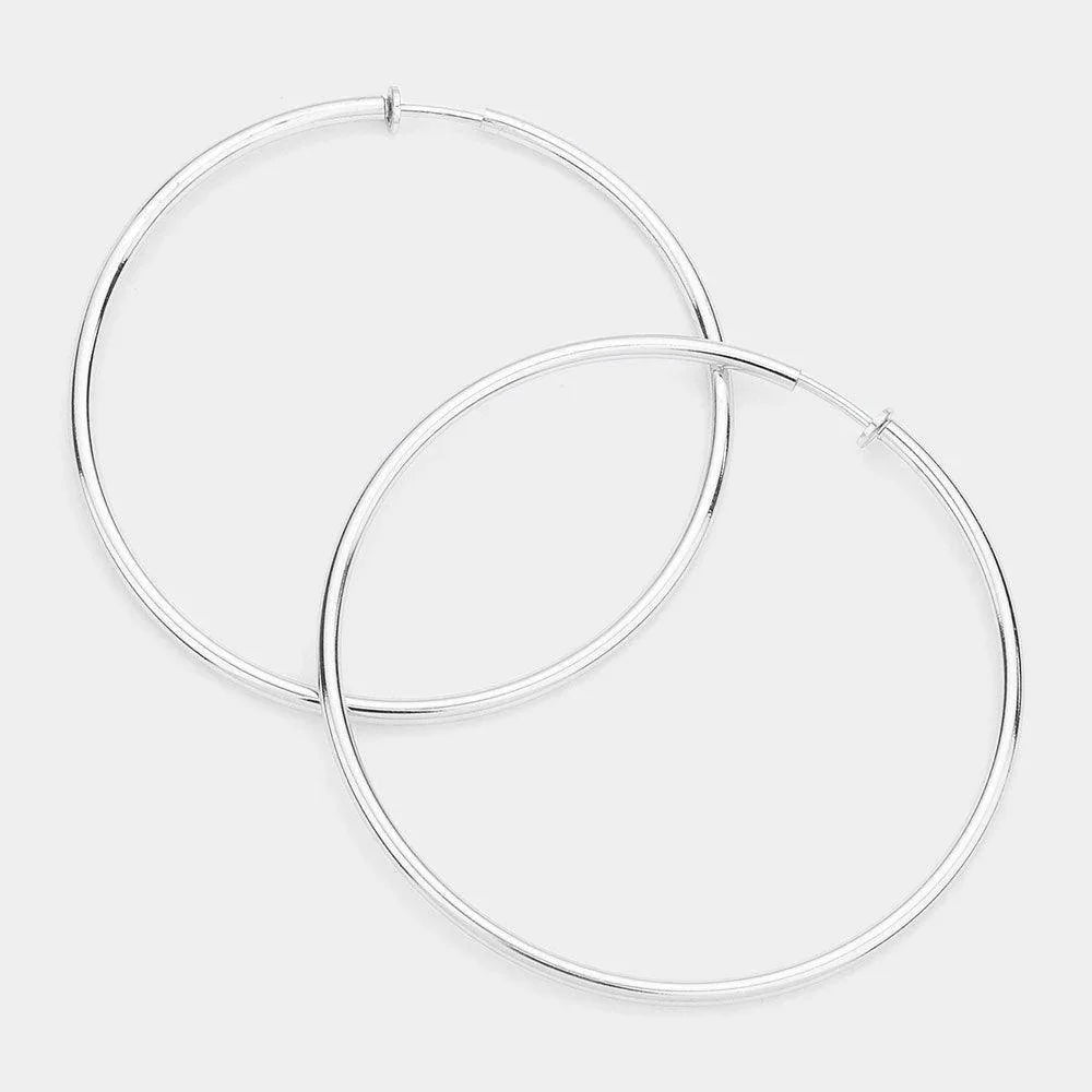 Silver 3.2 Inch Clip On Hoop Earrings - Jewelry Store by Erik Rayo