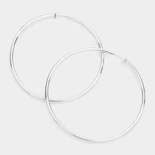 Load image into Gallery viewer, Silver 3.2 Inch Clip On Hoop Earrings
