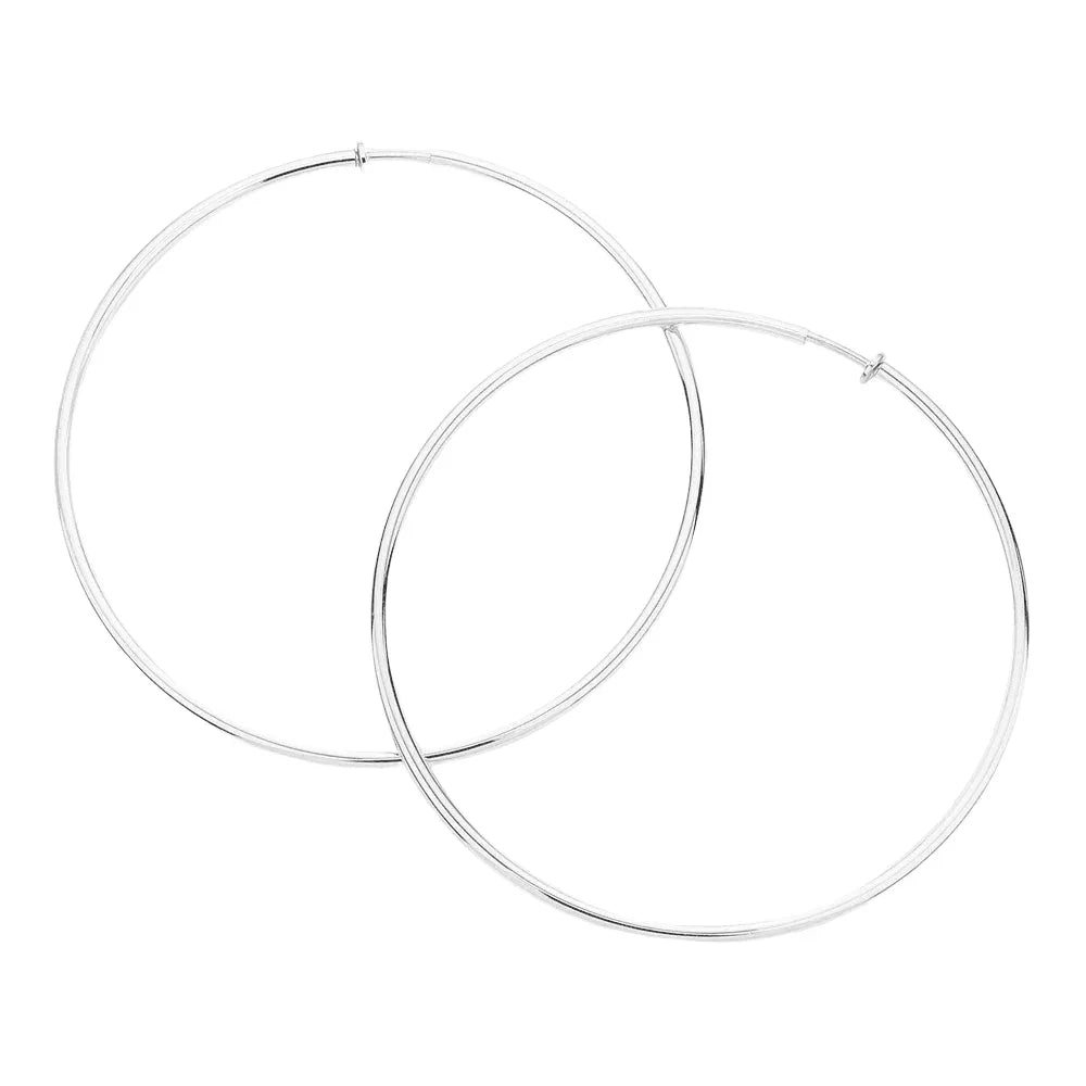 Silver Extra Large Metal Hoop Clip On Earrings - Jewelry Store by Erik Rayo