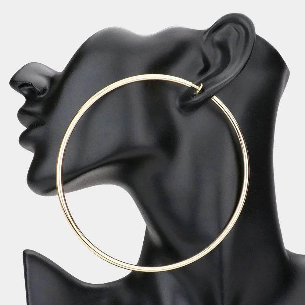 Gold 4 Inch Extra Large Metal Hoop Clip On Earrings - Jewelry Store by Erik Rayo