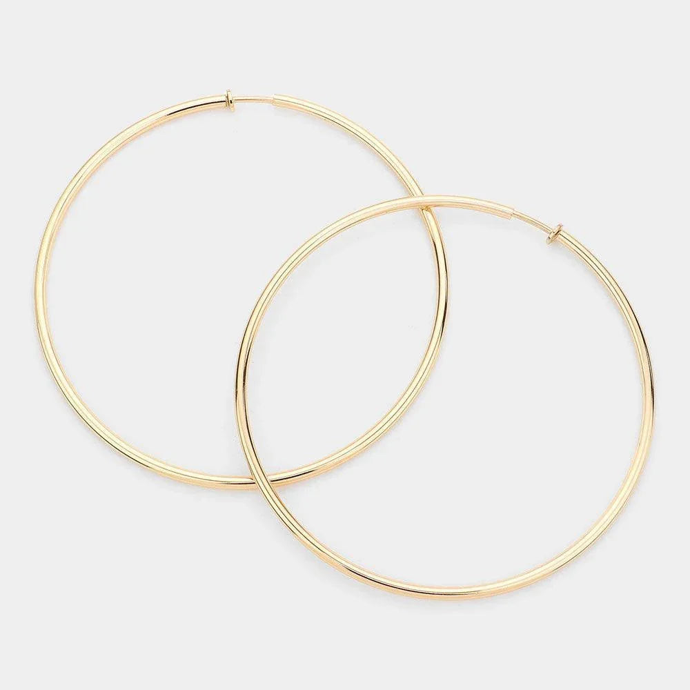 Gold 4 Inch Extra Large Metal Hoop Clip On Earrings - Jewelry Store by Erik Rayo