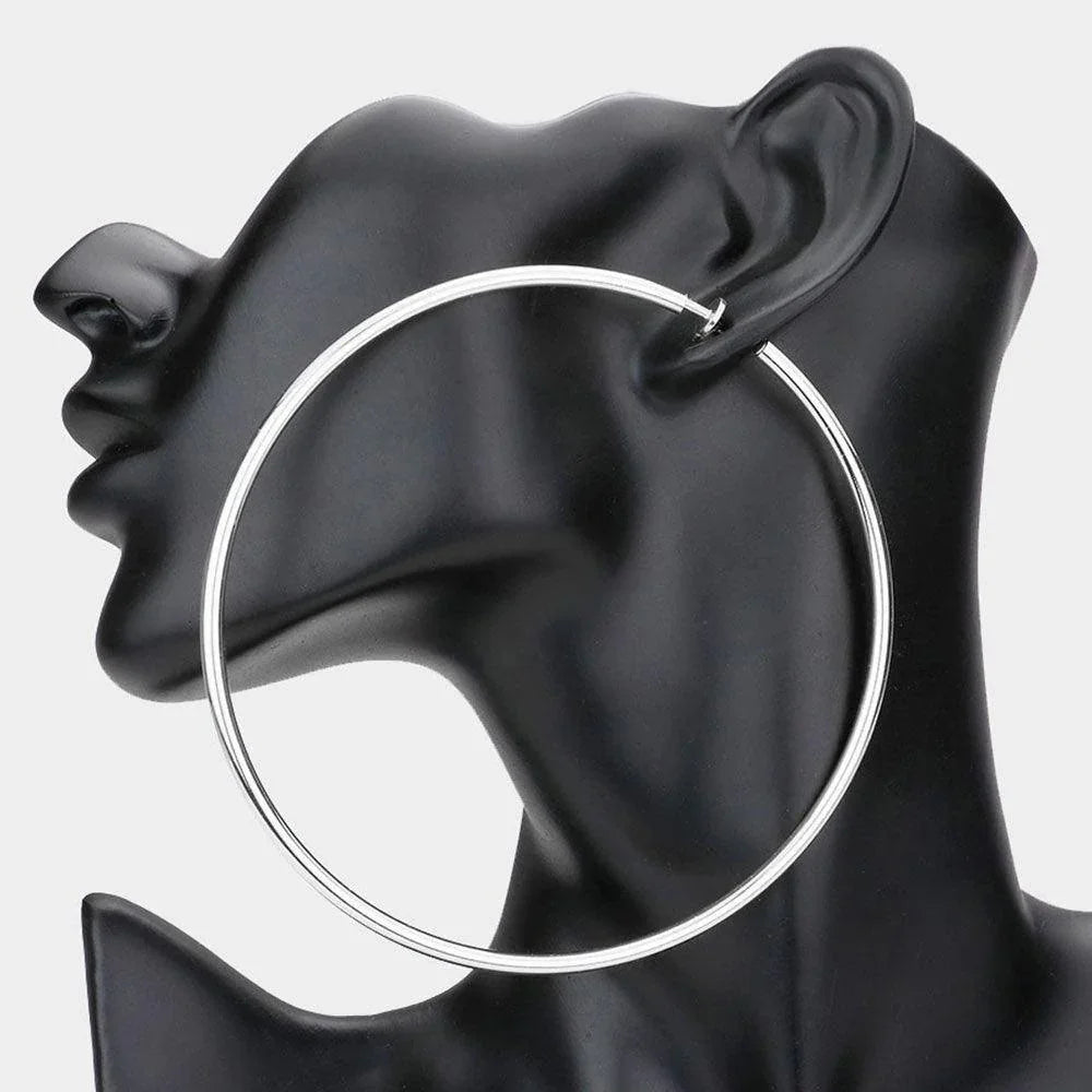 Silver Extra Large Metal Hoop Clip On Earrings - Jewelry Store by Erik Rayo