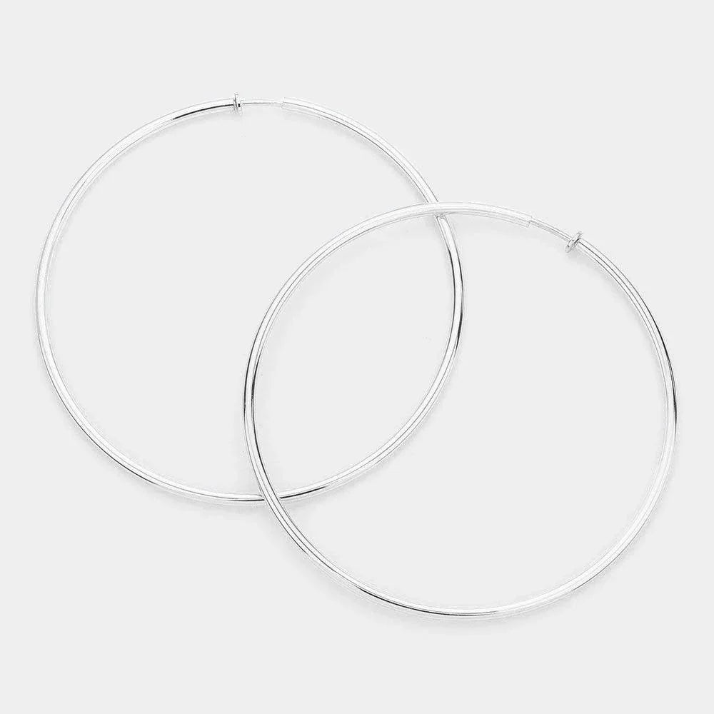 Silver Extra Large Metal Hoop Clip On Earrings - Jewelry Store by Erik Rayo