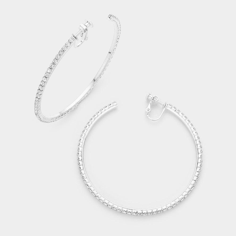 Silver 2.5 inch Rhinestone Hoop Clip on Earrings - Jewelry Store by Erik Rayo