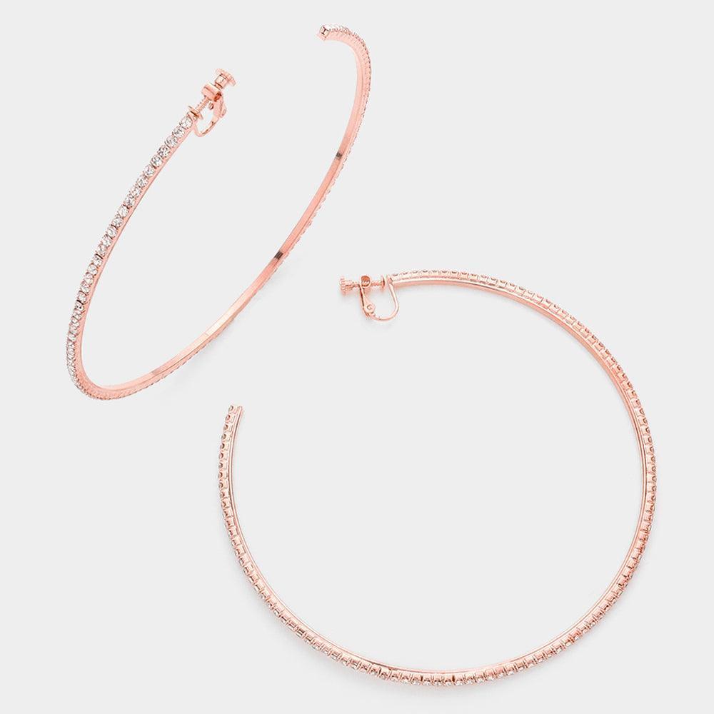 Rose Gold 4 inch Rhinestone Hoop Clip on Earrings - Jewelry Store by Erik Rayo