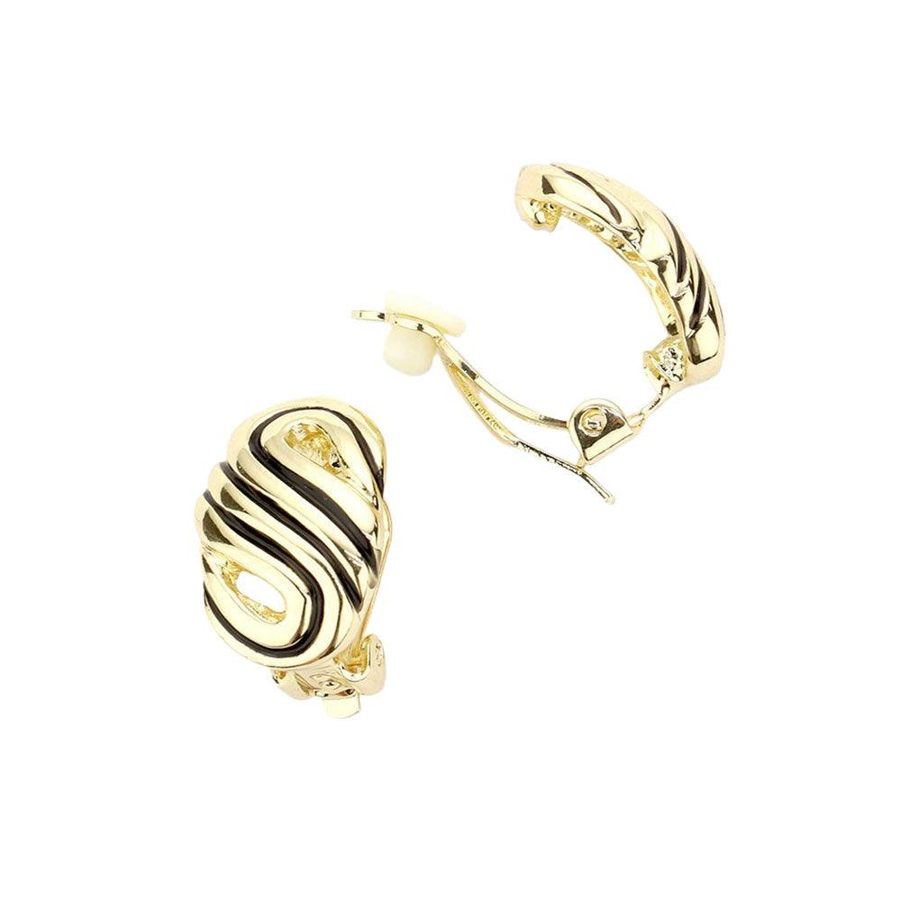 Gold Oval Metal Clip on Earrings