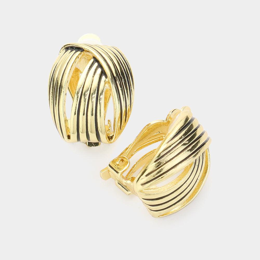 Gold Embossed Metal Clip On Earrings