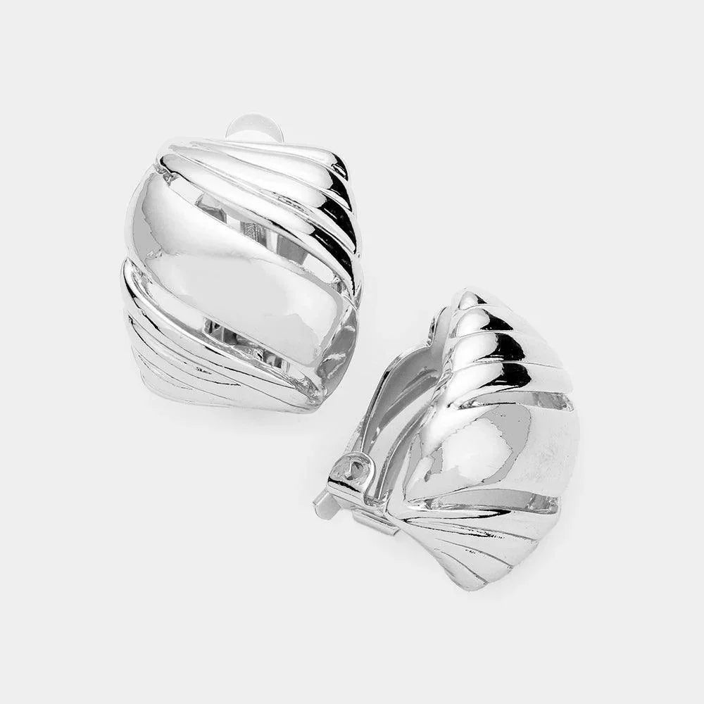 Silver Metal Half Hoop Clip On Earrings - Jewelry Store by Erik Rayo