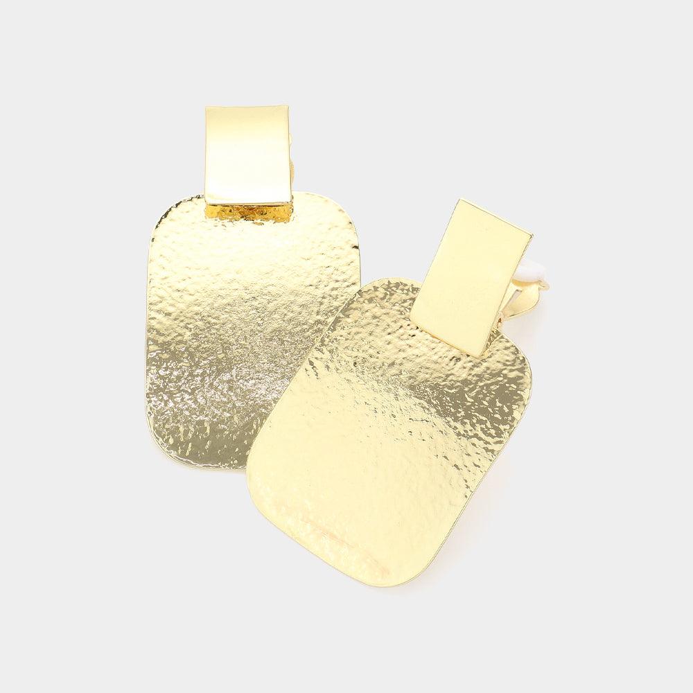 Gold Textured metal disc clip on earrings