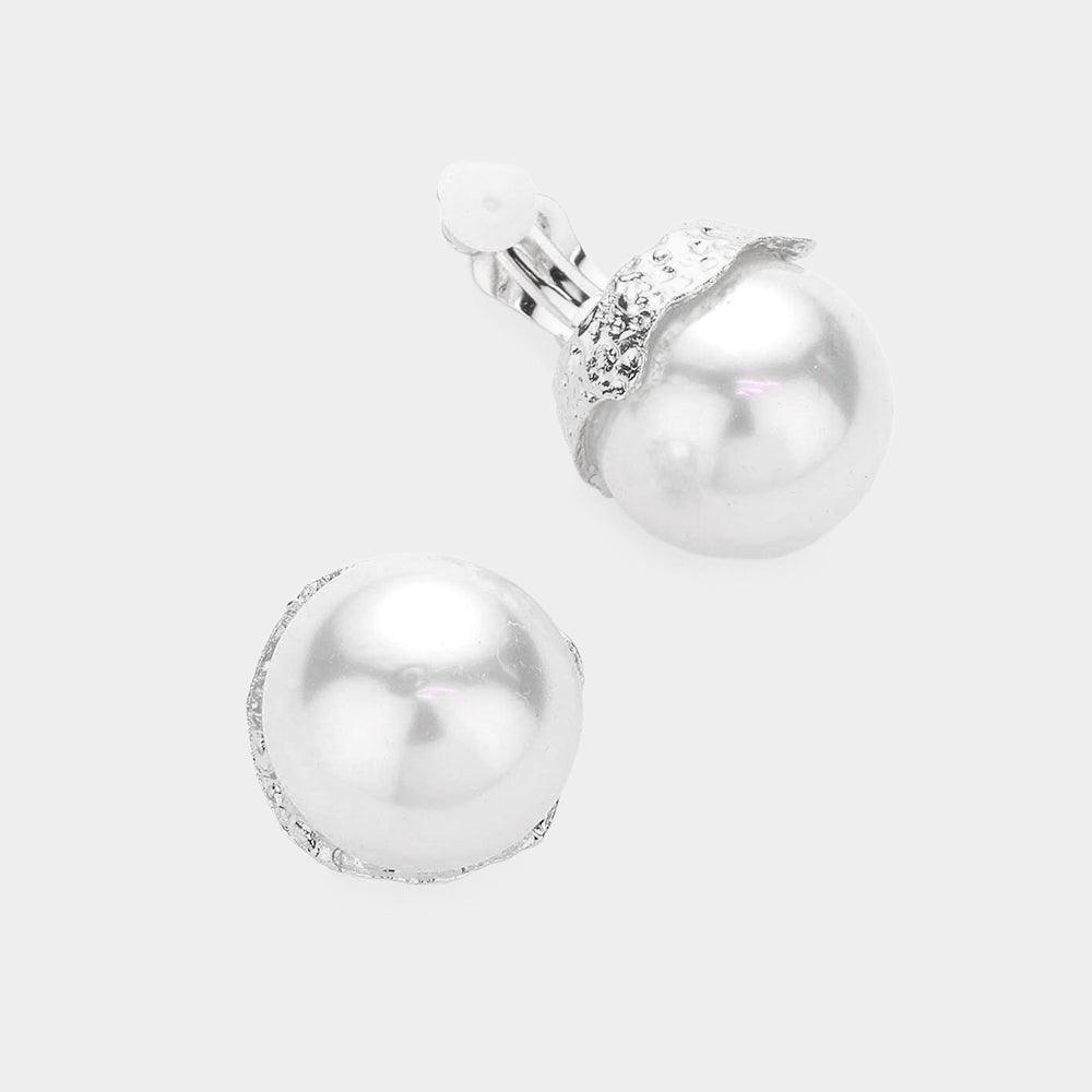 White Pearl Clip on Earrings