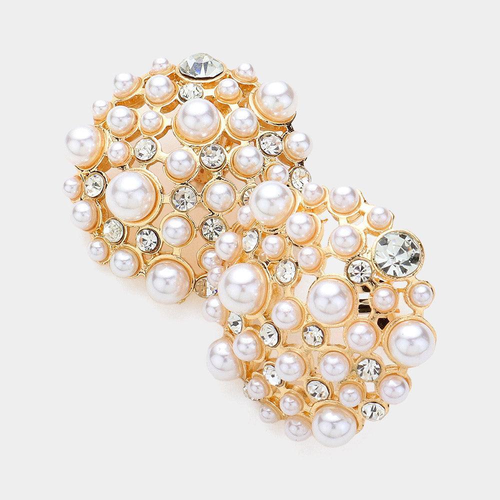 Cream Pearl Embellished Clip On Earrings - Jewelry Store by Erik Rayo