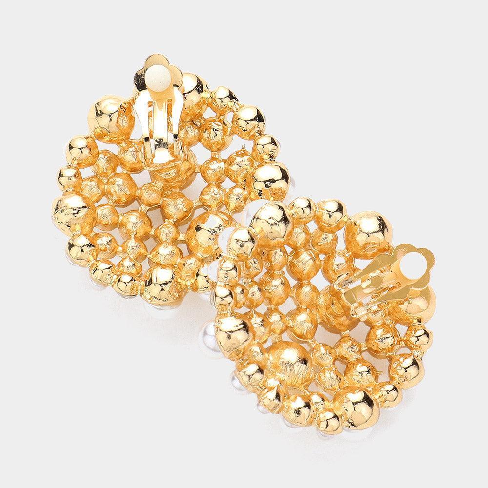 Cream Pearl Embellished Clip On Earrings - Jewelry Store by Erik Rayo