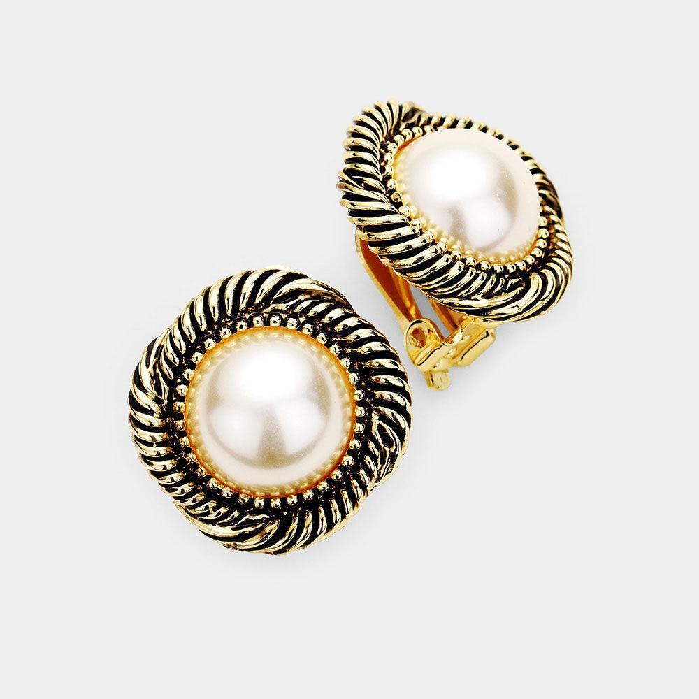 Gold Pearl Metal Trim Clip On Earrings - Jewelry Store by Erik Rayo