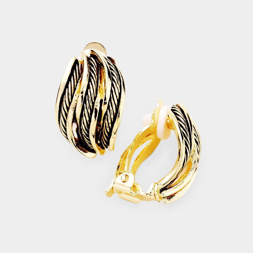 Gold Textured Metal Clip On Earrings - Jewelry Store by Erik Rayo