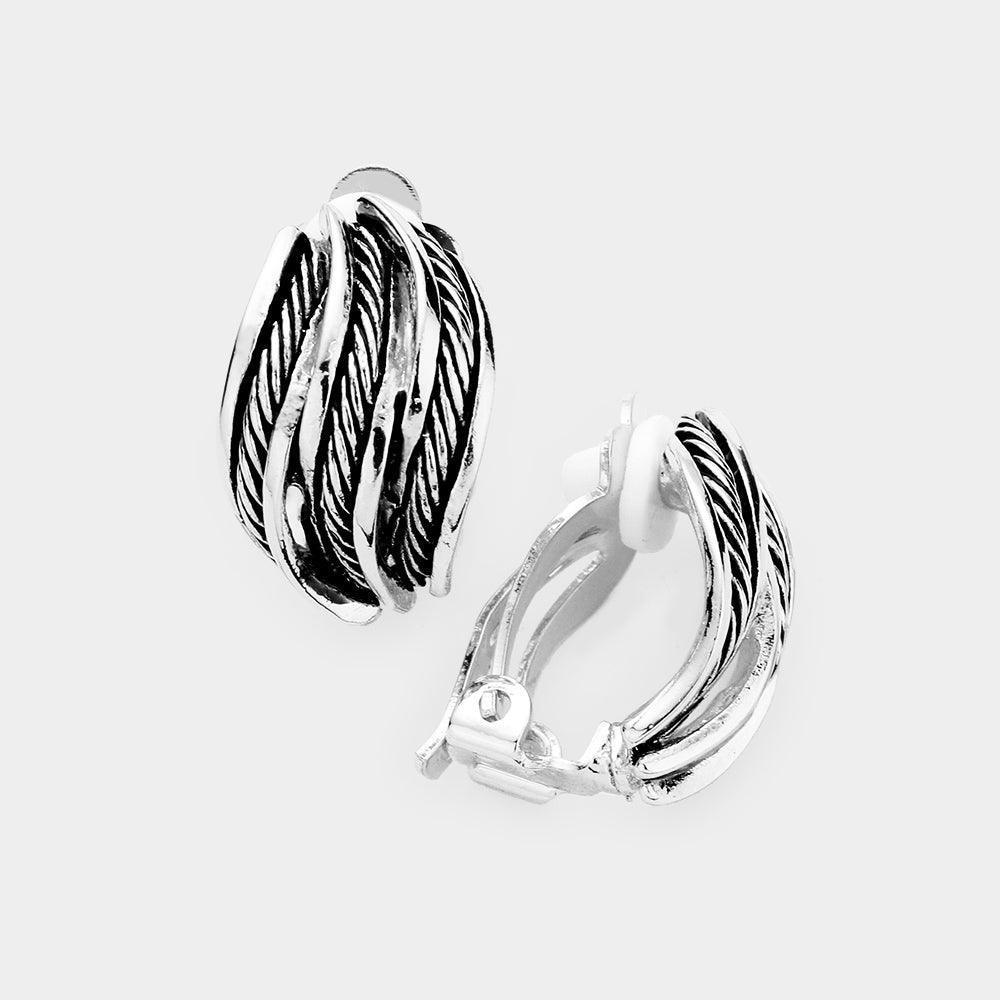 Silver Textured Metal Clip On Earrings - Jewelry Store by Erik Rayo