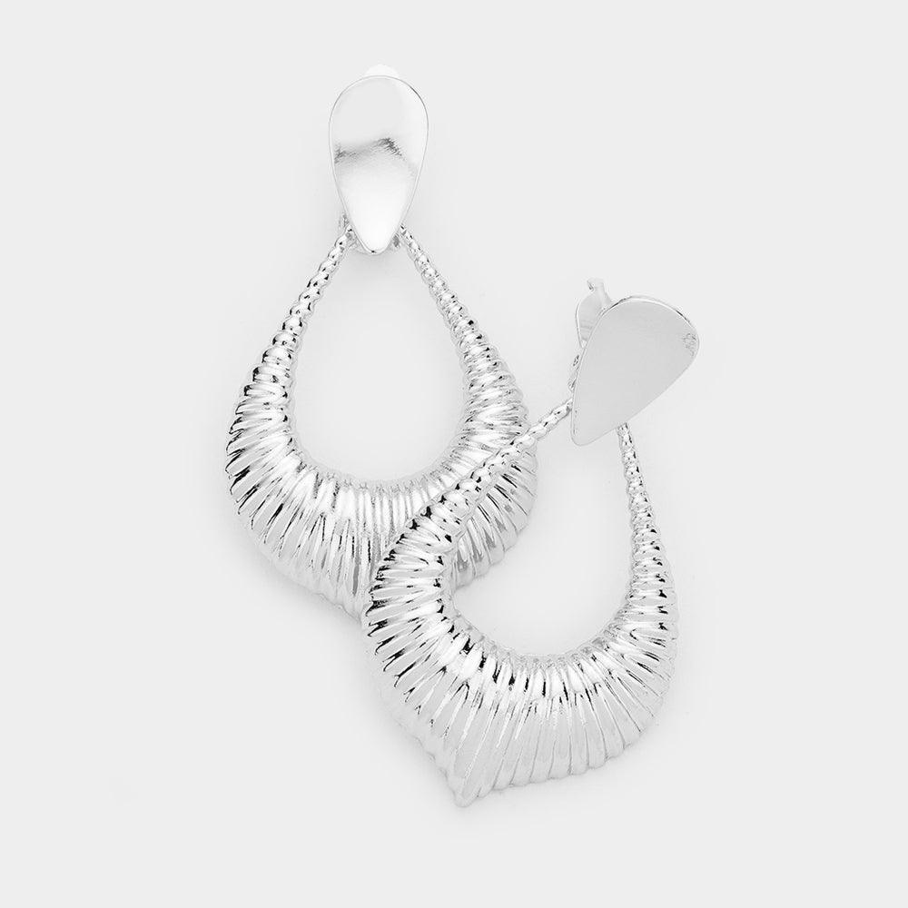 Silver Embossed Metal Clip on Earrings - Jewelry Store by Erik Rayo