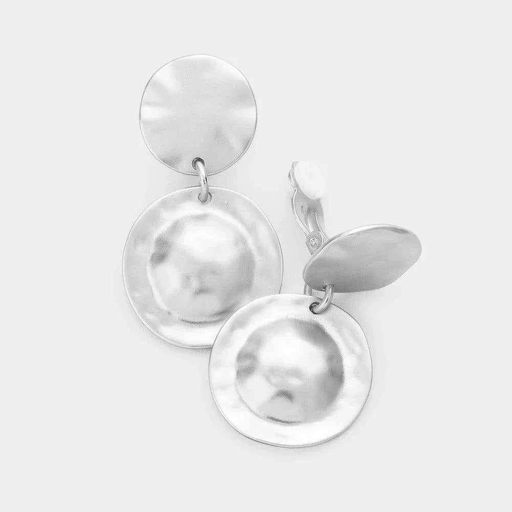 Silver Round Metal Dangle Clip On Earrings - Jewelry Store by Erik Rayo
