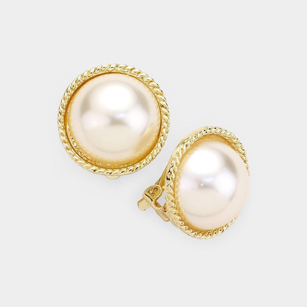 Gold 
Pearl Twist Metal Trim Clip On Earrings - Jewelry Store by Erik Rayo