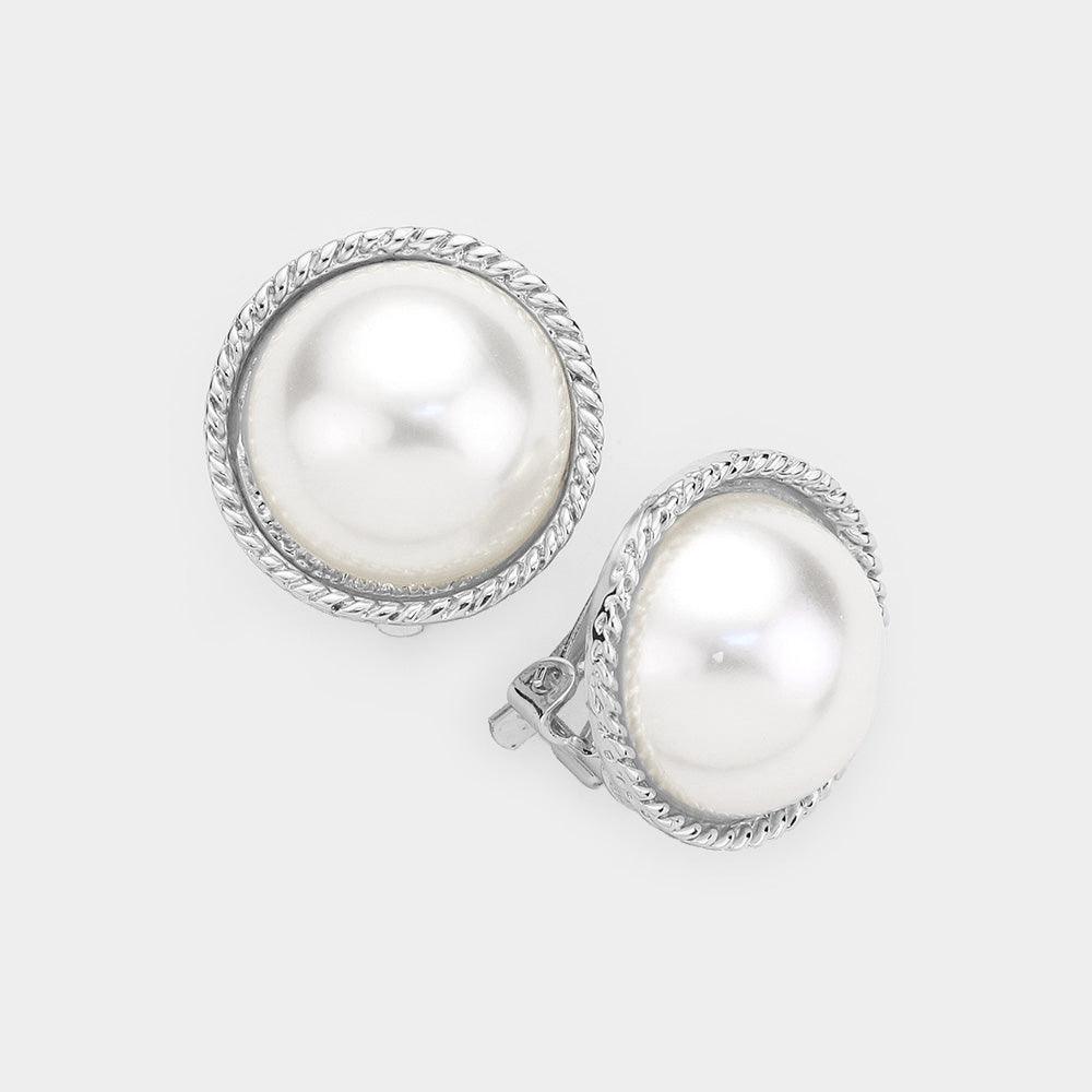 White 
Pearl Twist Metal Trim Clip On Earrings - Jewelry Store by Erik Rayo