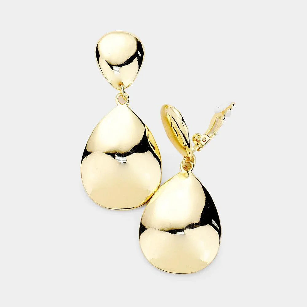 Gold Teardrop Metal Clip On Earrings - Jewelry Store by Erik Rayo