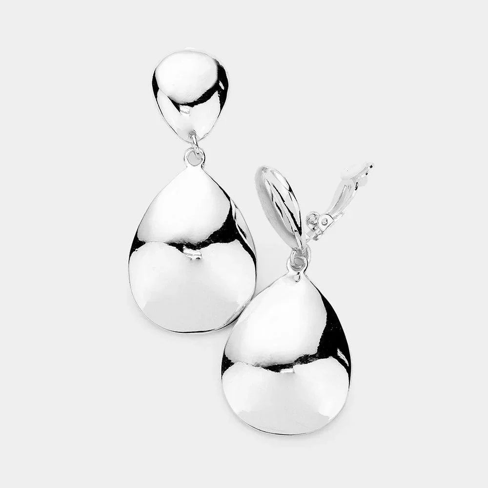 Silver Teardrop Metal Clip On Earrings - Jewelry Store by Erik Rayo