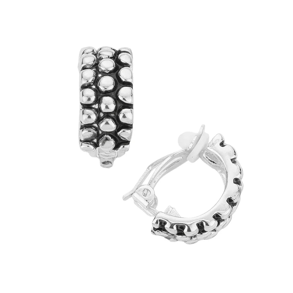 Silver Bubble Textured Half Hoop Clip on Earrings - Jewelry Store by Erik Rayo