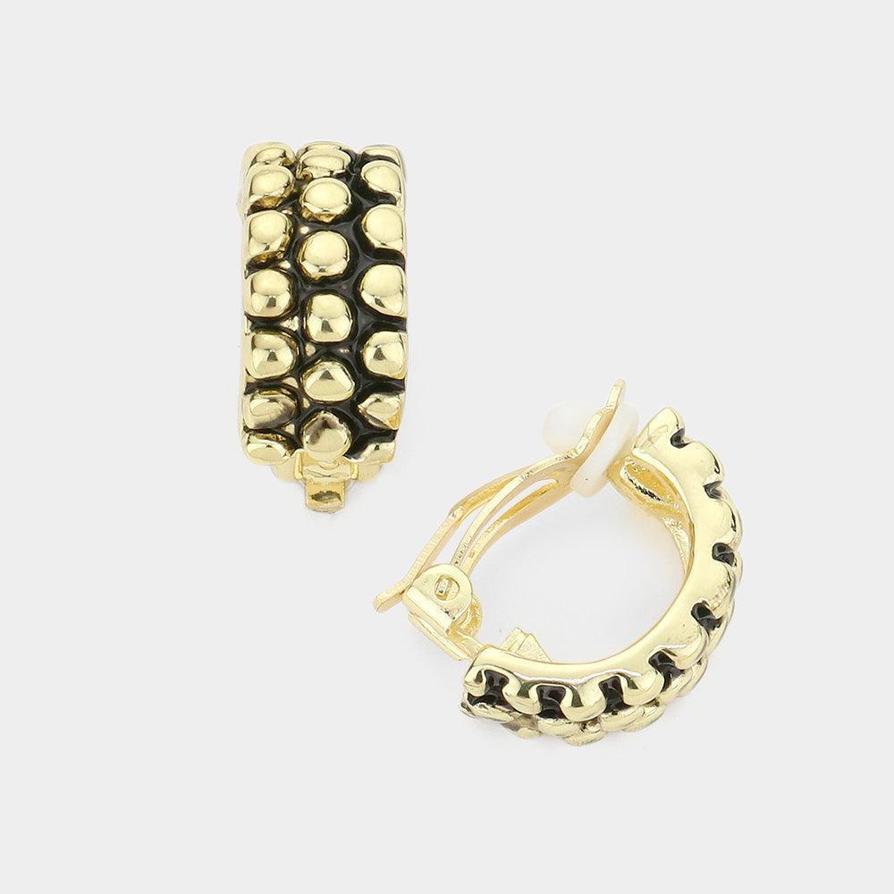 Gold Bubble Textured Half Hoop Clip on Earrings - Jewelry Store by Erik Rayo
