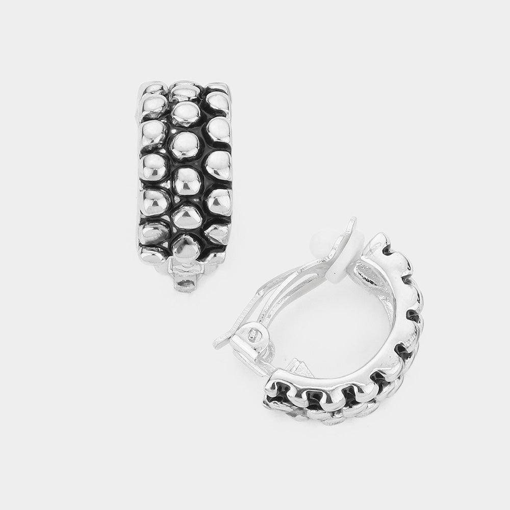 Silver Bubble Textured Half Hoop Clip on Earrings - Jewelry Store by Erik Rayo