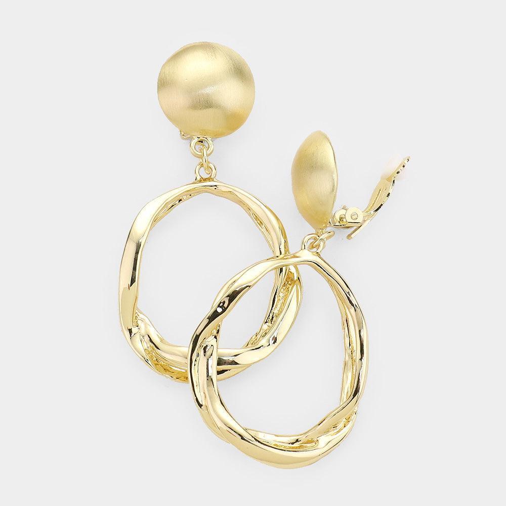 Gold Open Circle Textured Metal Clip On Earrings - Jewelry Store by Erik Rayo