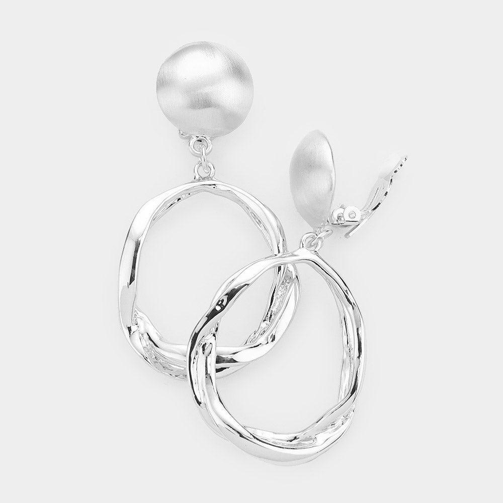 Silver Open Circle Textured Metal Clip On Earrings - Jewelry Store by Erik Rayo