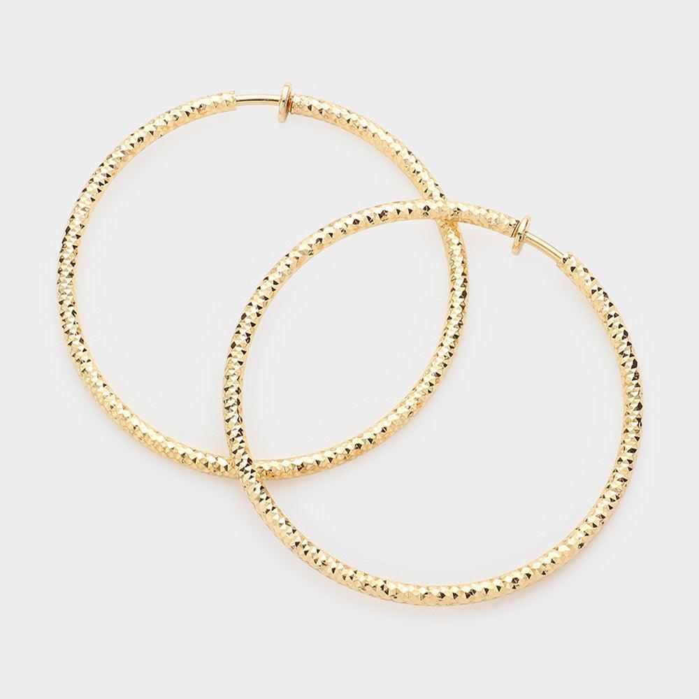 Gold 2.25" Textured Metal Hoop Clip on Earrings - Jewelry Store by Erik Rayo