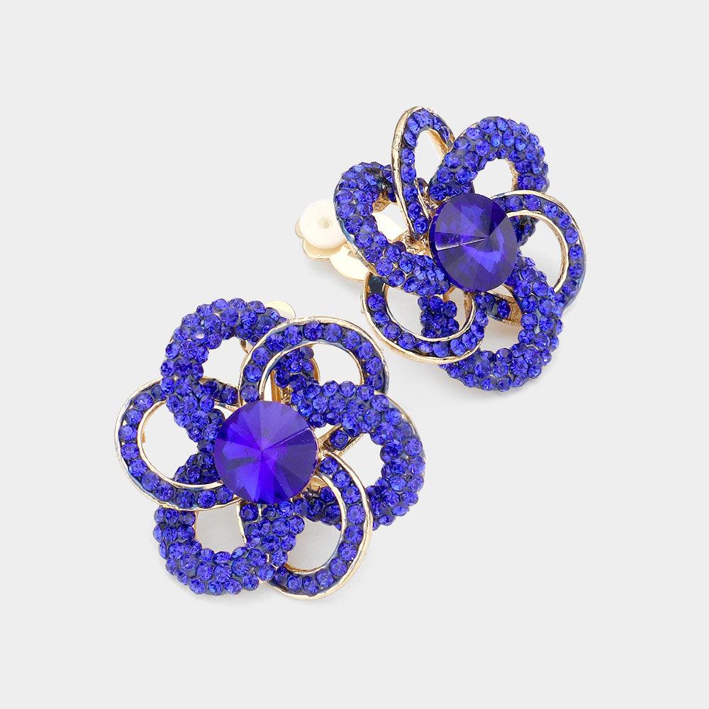 Stone Flower Clip on Evening Earrings