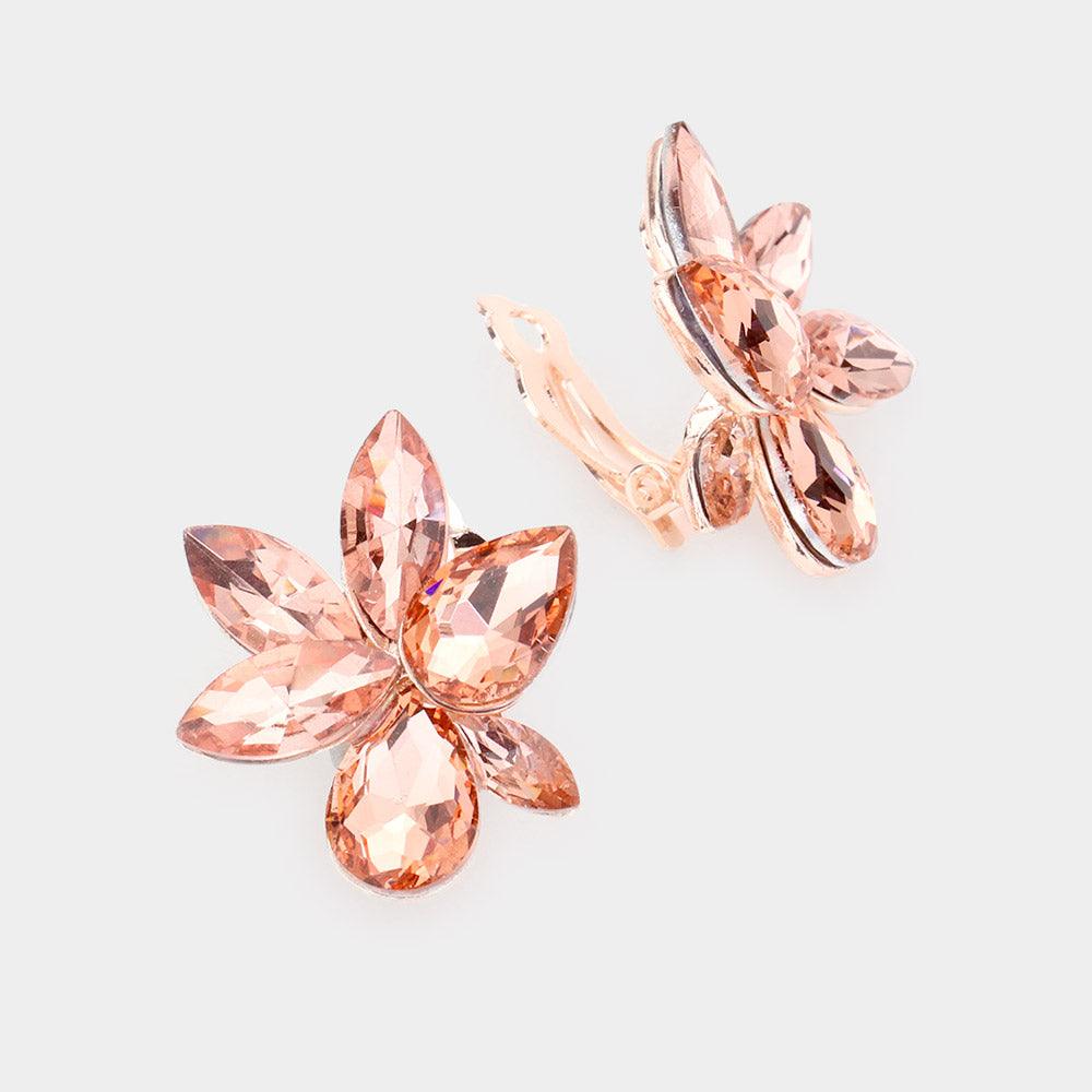 Peach Marquise Teardrop Stone Cluster Clip on Evening Earrings - Jewelry Store by Erik Rayo