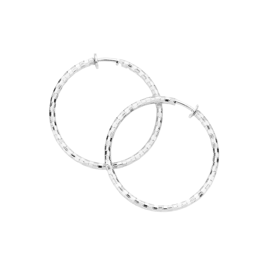 Silver 1.75 Inch Metal Hoop Clip On Earrings