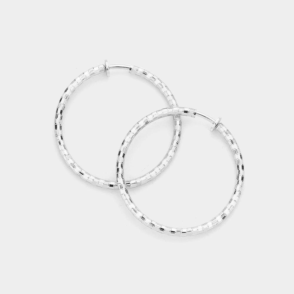 Silver 1.75 Inch Metal Hoop Clip On Earrings - Jewelry Store by Erik Rayo