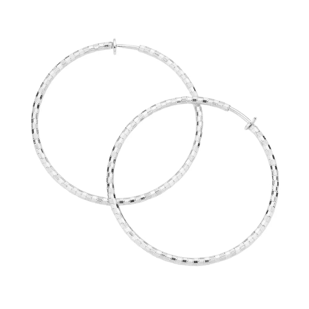 Silver 2.25 Inch Metal Hoop Clip On Earrings - Jewelry Store by Erik Rayo