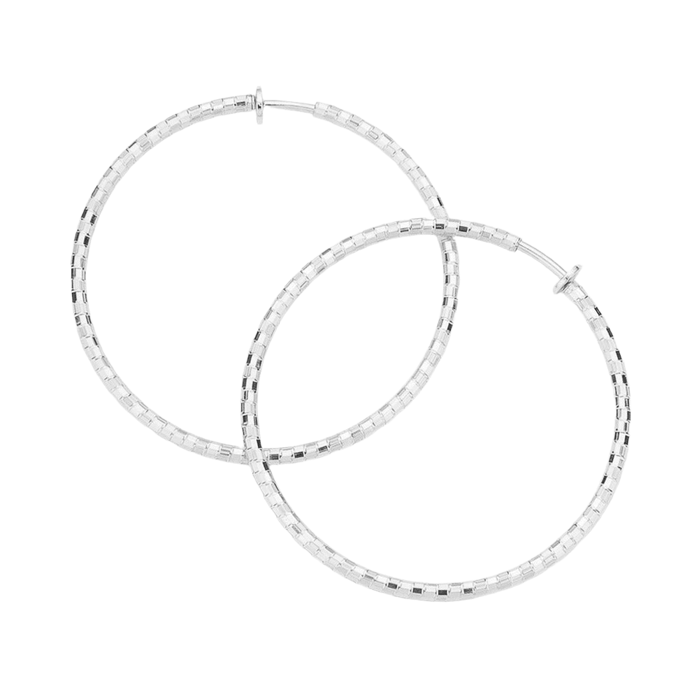 Silver 2.25 Inch Metal Hoop Clip On Earrings