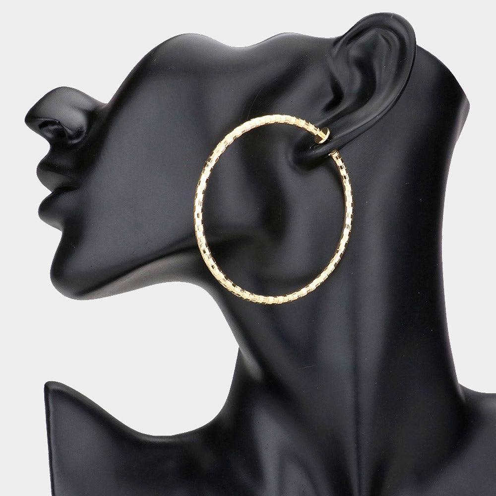 Gold 2.25 Inch Metal Hoop Clip On Earrings - Jewelry Store by Erik Rayo