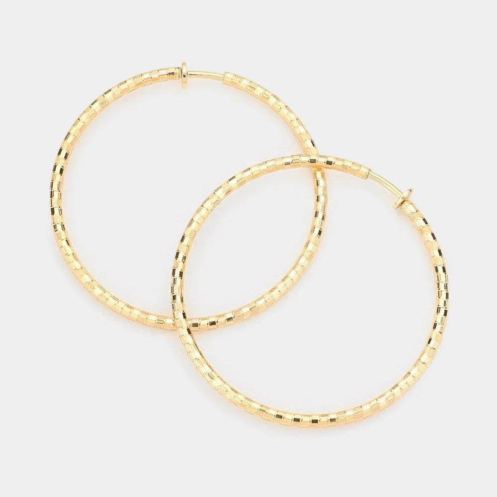 Gold 2.25 Inch Metal Hoop Clip On Earrings - Jewelry Store by Erik Rayo