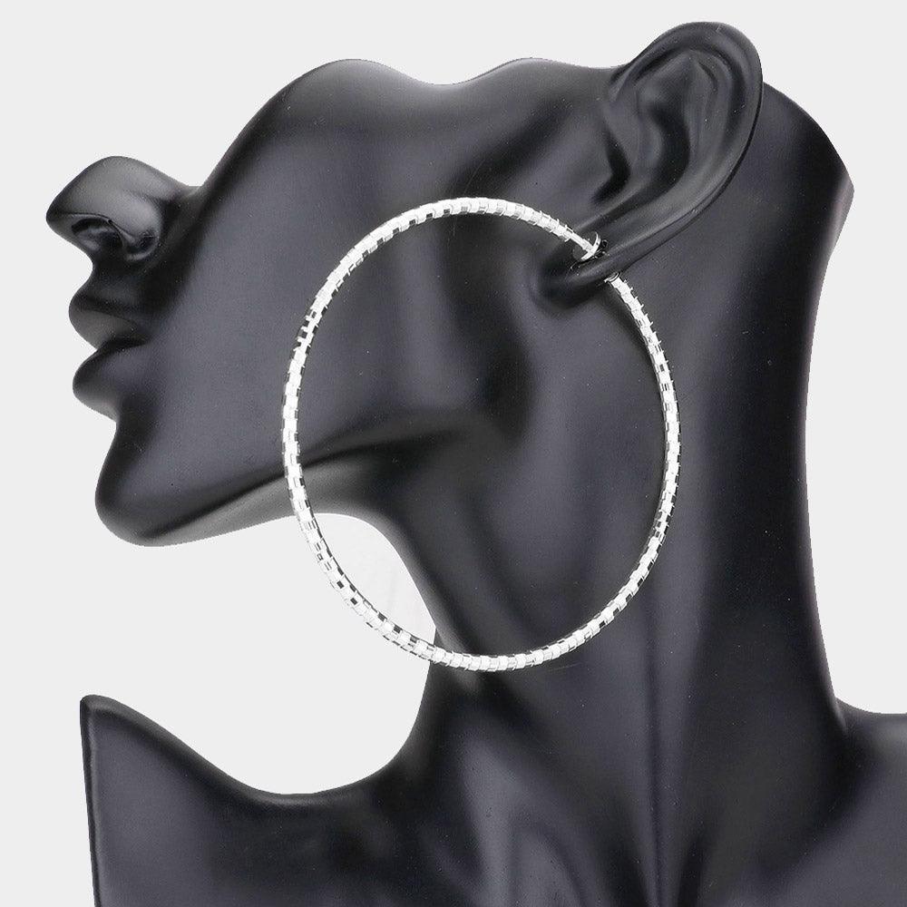 Silver 3 Inch Metal Hoop Clip On Earrings - Jewelry Store by Erik Rayo