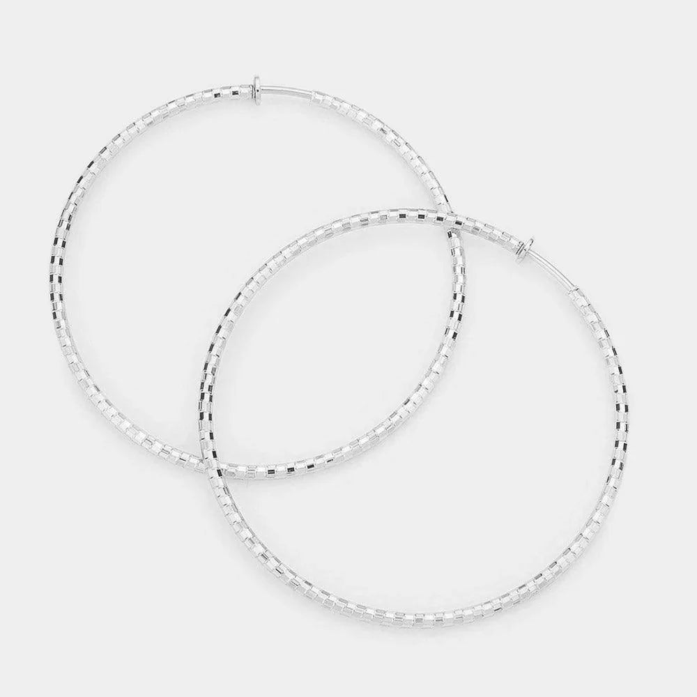 Silver 3 Inch Metal Hoop Clip On Earrings - Jewelry Store by Erik Rayo
