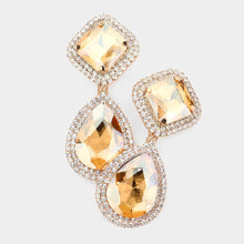 Load image into Gallery viewer, Square Teardrop Stone Accented Dangle Evening Clip on Earrings
