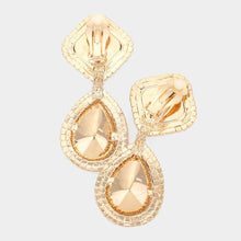 Load image into Gallery viewer, Square Teardrop Stone Accented Dangle Evening Clip on Earrings
