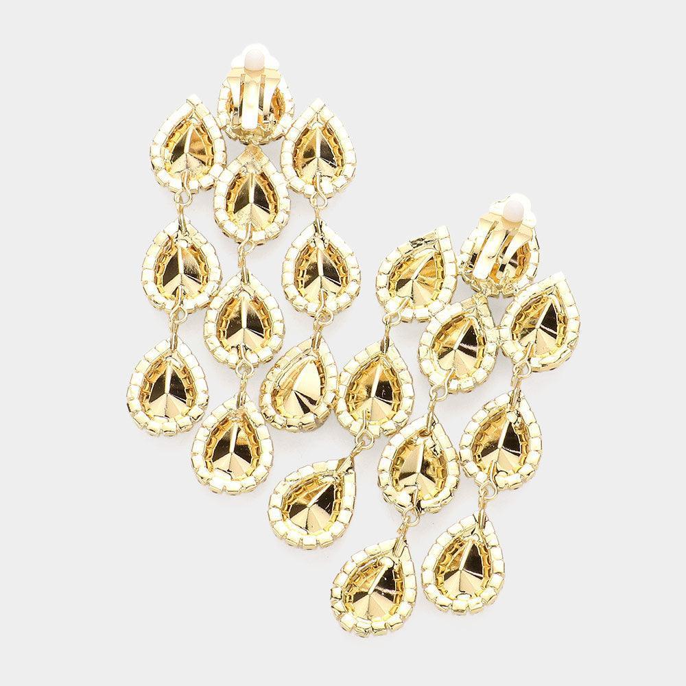 Yellow Teardrop Stone Link Dangle Clip on Evening Earrings - Jewelry Store by Erik Rayo