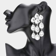 Load image into Gallery viewer, Silver Teardrop Stone Link Dangle Clip on Evening Earrings
