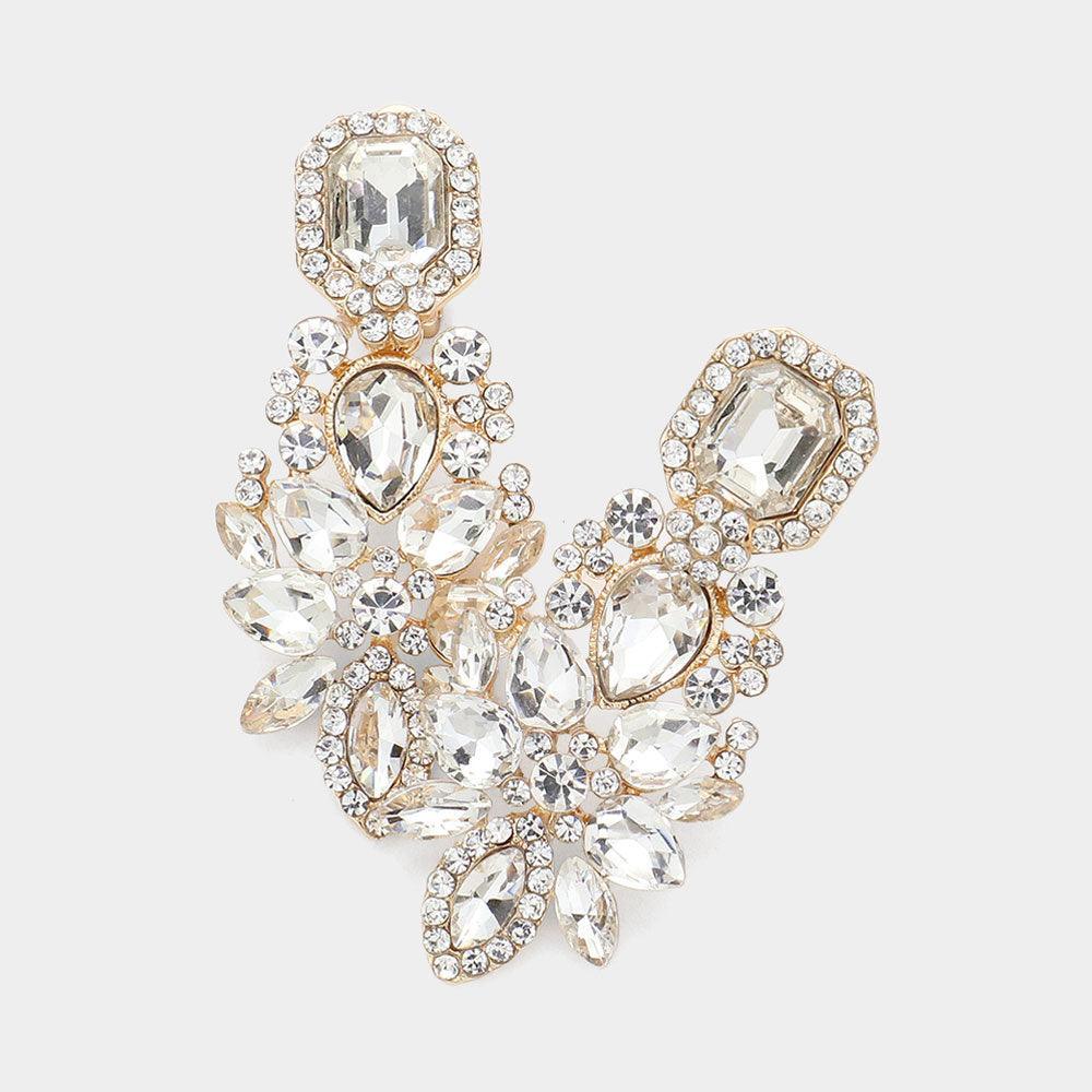 Clear Marquise Square Stone Pointed Evening Clip On Earrings
