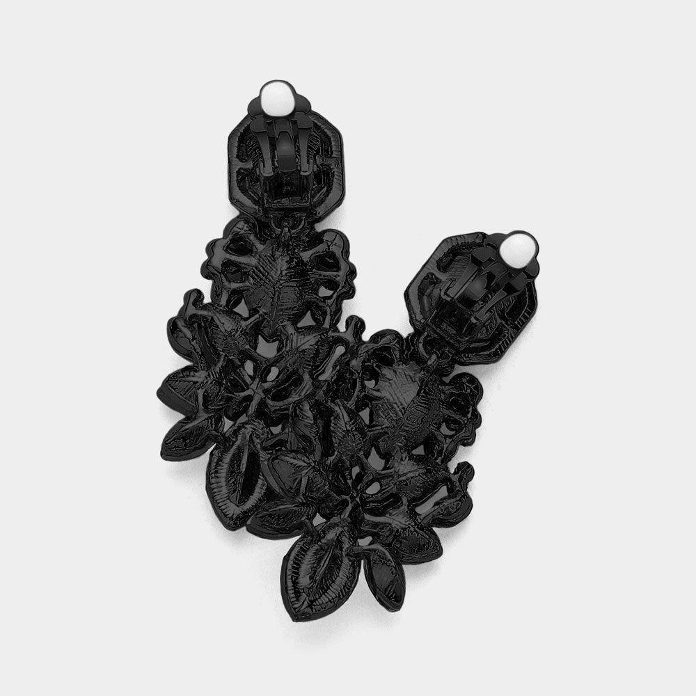 Black Marquise Square Stone Pointed Evening Clip On Earrings - Jewelry Store by Erik Rayo