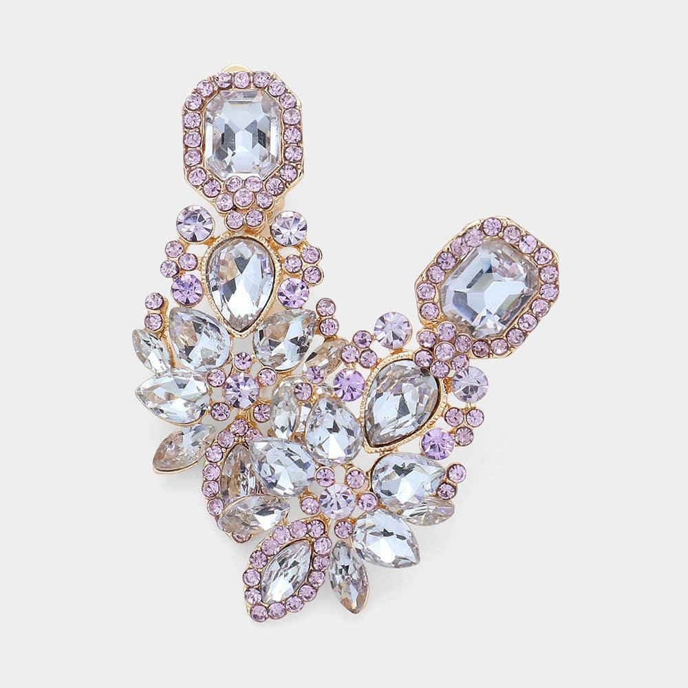 Lavender Marquise Square Stone Pointed Evening Clip On Earrings