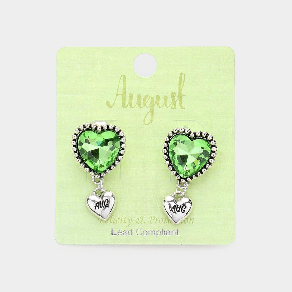 August - Birthstone Heart Dangle Clip On Earrings - Jewelry Store by Erik Rayo